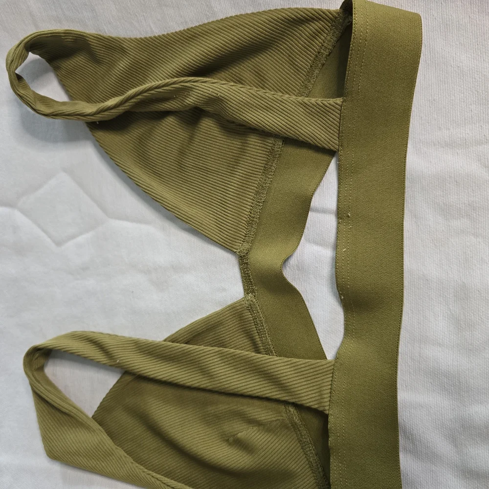 Olive Green Ribbed Bra & Leggings Set | Size Small | Lounge or Workout - Picture 5 of 6